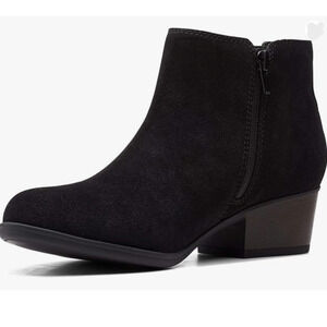 CLARKS Women’s Adreena Flora Suede Leather Bootie In Black US Size 9